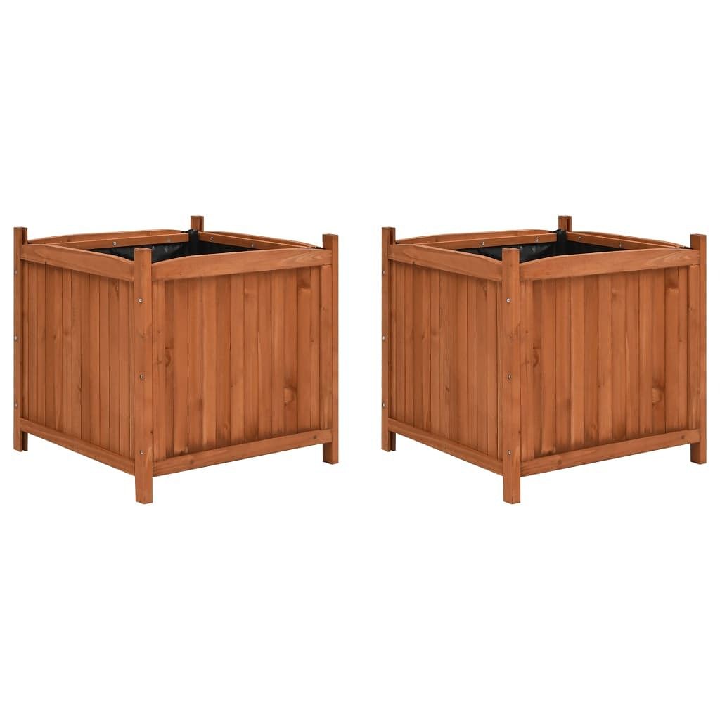 Raised bed set of 2 brown firwood with water-based paint large