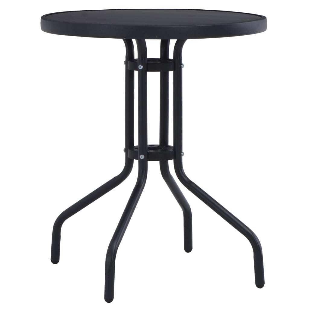 Garden table black powder coated steel, silk print glass 23.6 in