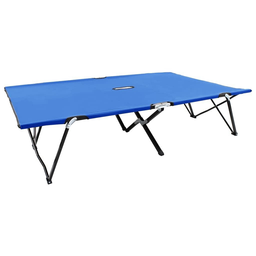 Sun lounger blue steel frame double collapsible