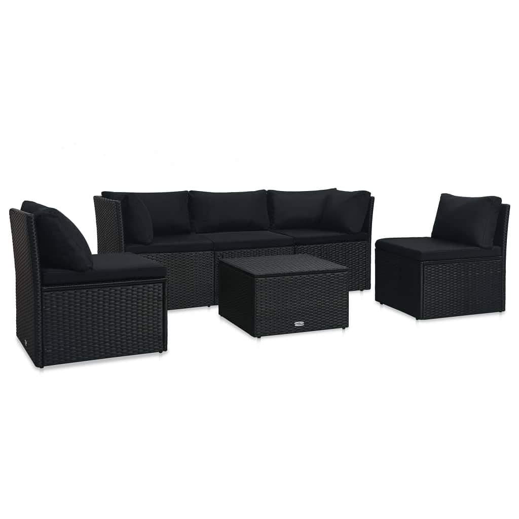 Sofa set black poly rattan, powder-coated steel standard