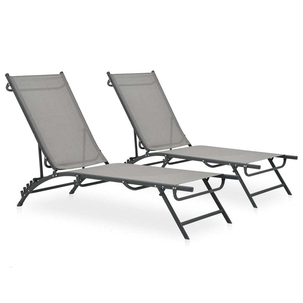 Sun lounger grey steel, textilene adjustable armrests sun lounger