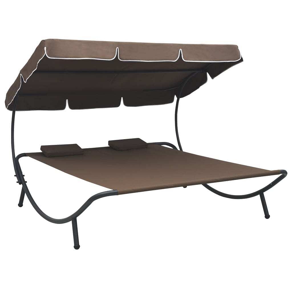 Sun lounger brown powder-coated steel, polyester 78.7 x 57.1 in