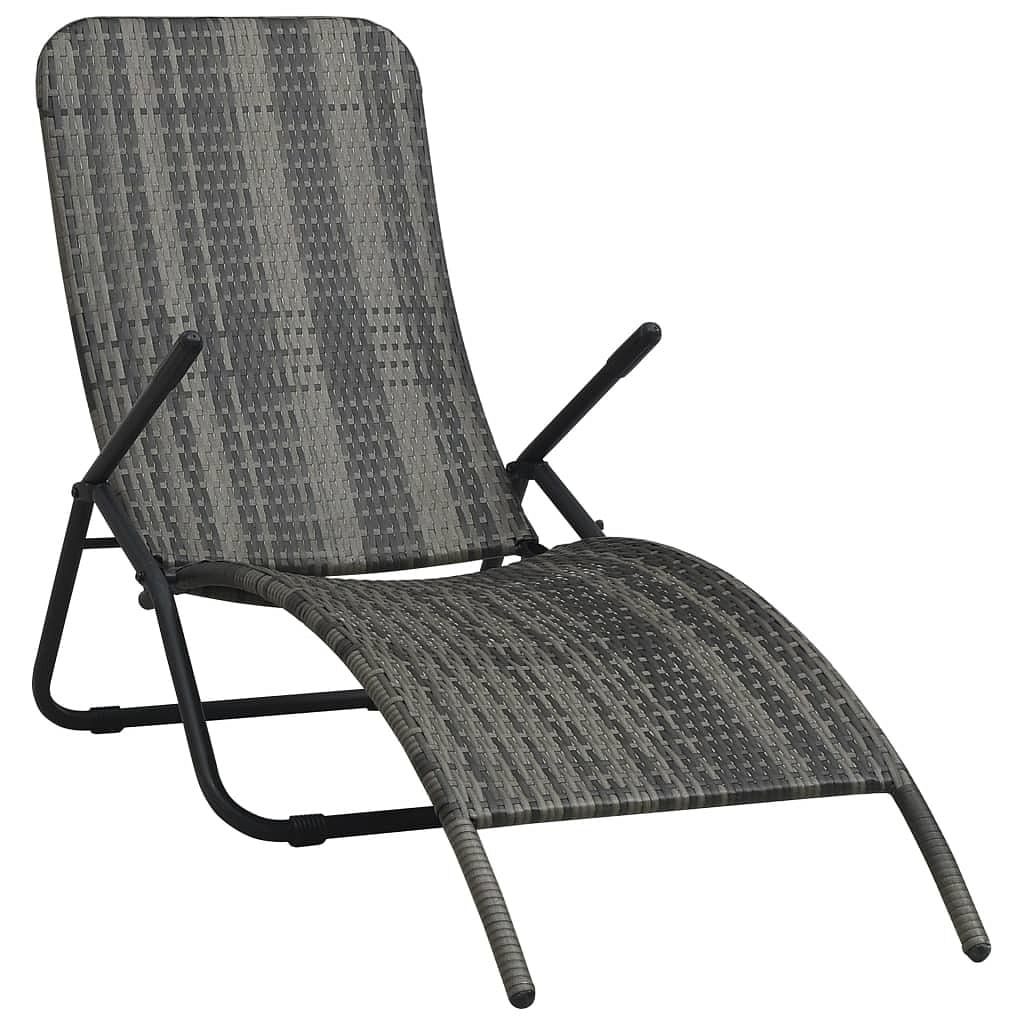 Sun lounger grey made of pe rattan and powder-coated steel