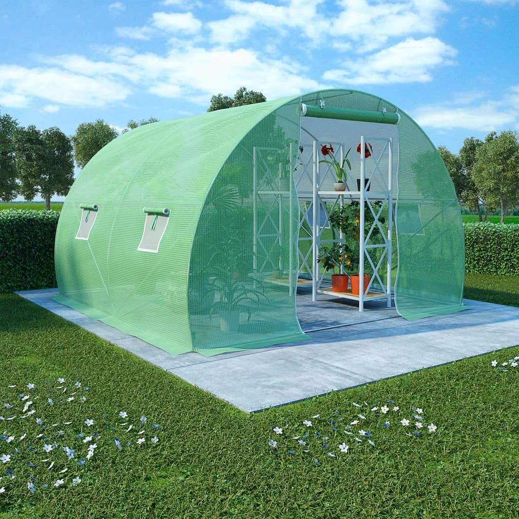 Greenhouse green polyethylene mesh fabric, galvanized steel medium