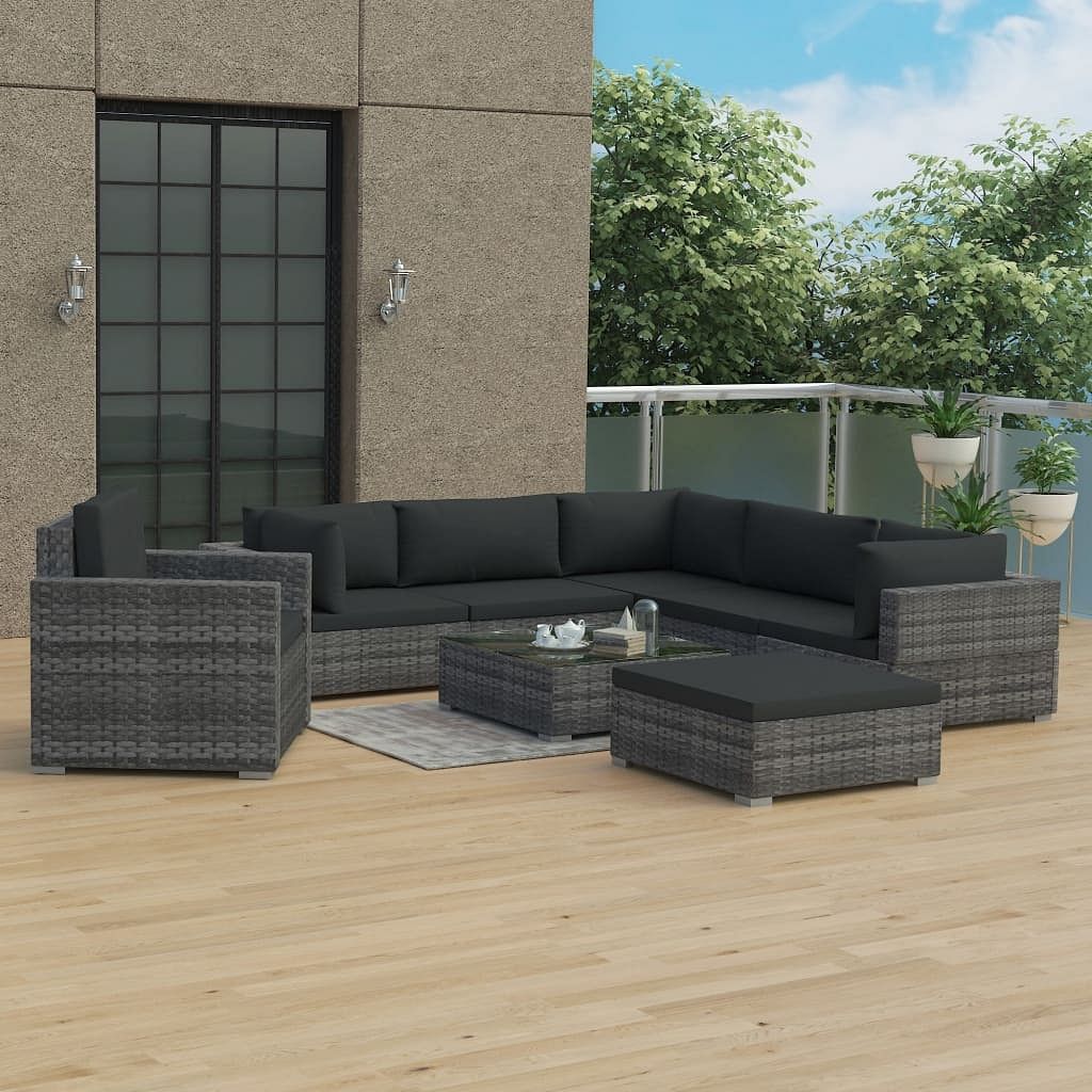 Patio lounge set set of 8 grey pe rattan large modular