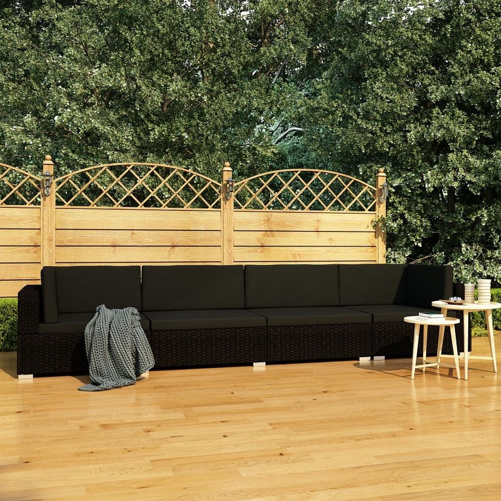 Patio sofa black pe rattan standard adjustable armrests