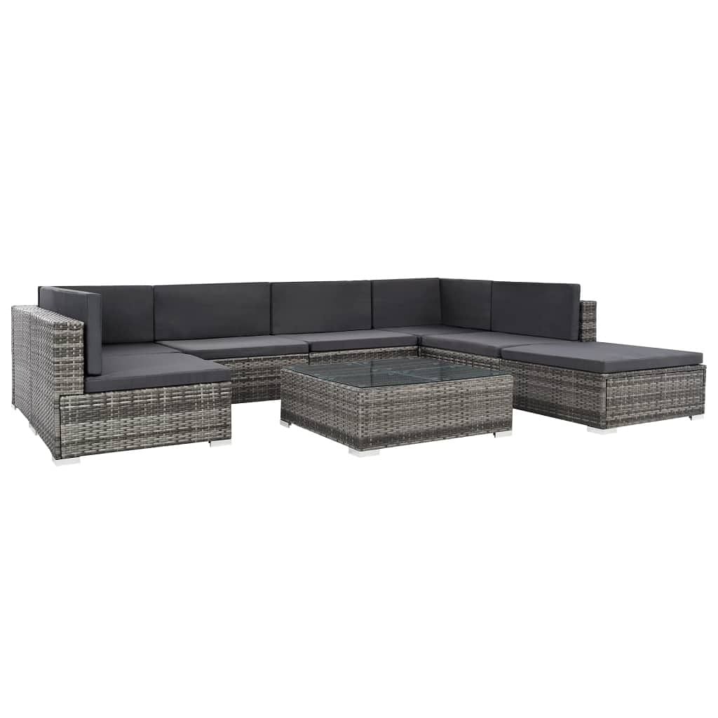 Patio sofa set set of 8 grey rattan pe (polyethylene) rattan