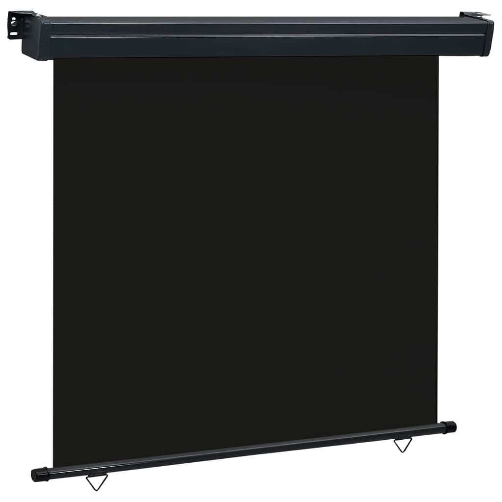 Balcony side awning black steel, aluminum, 100% polyester fabric