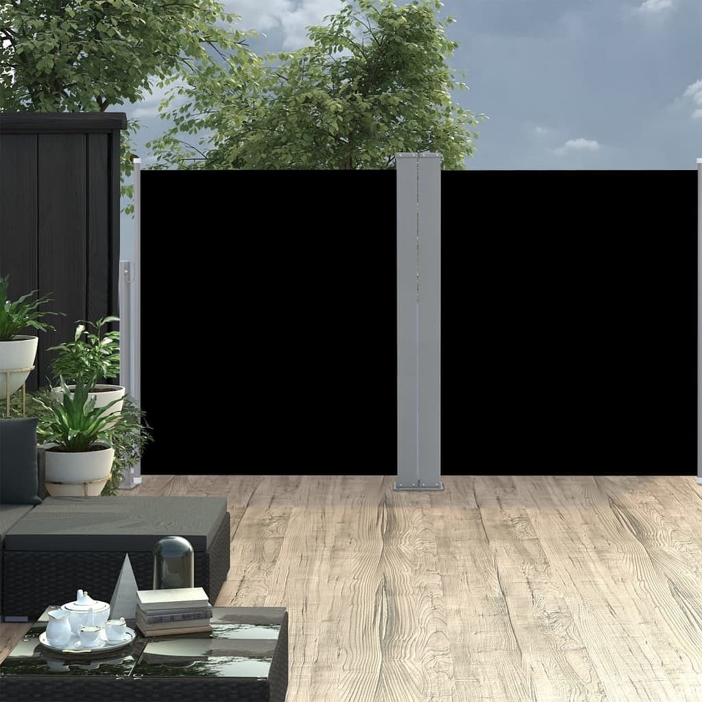 Side awning black polyester 55.1 x 236.2 in retractable