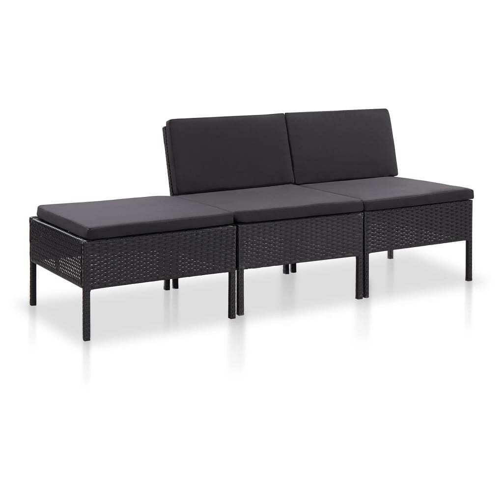 Garden lounge set black pe rattan large modular