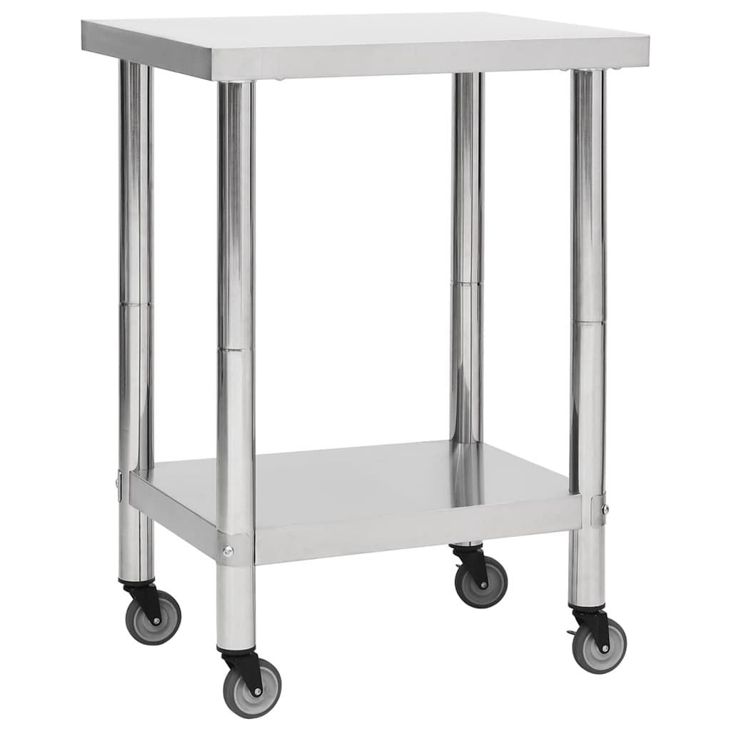 Kitchen work table with wheels 23.6"x17.7"x33.5" stainless steel