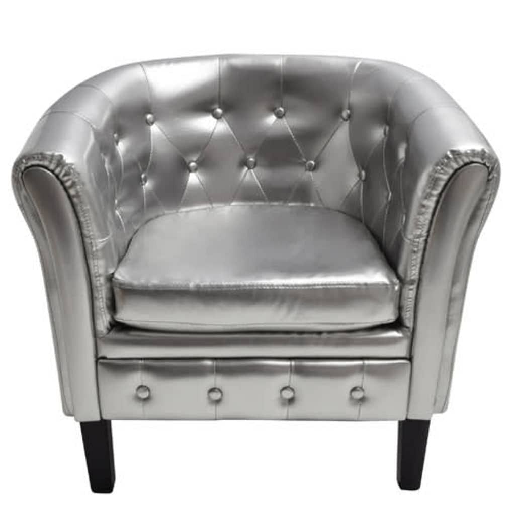 Chesterfield silver wooden frame, faux leather upholstery compact