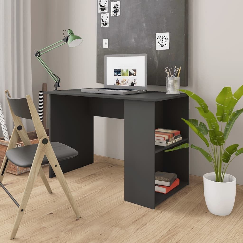 Desk gray engineered wood medium desk rectangular modern