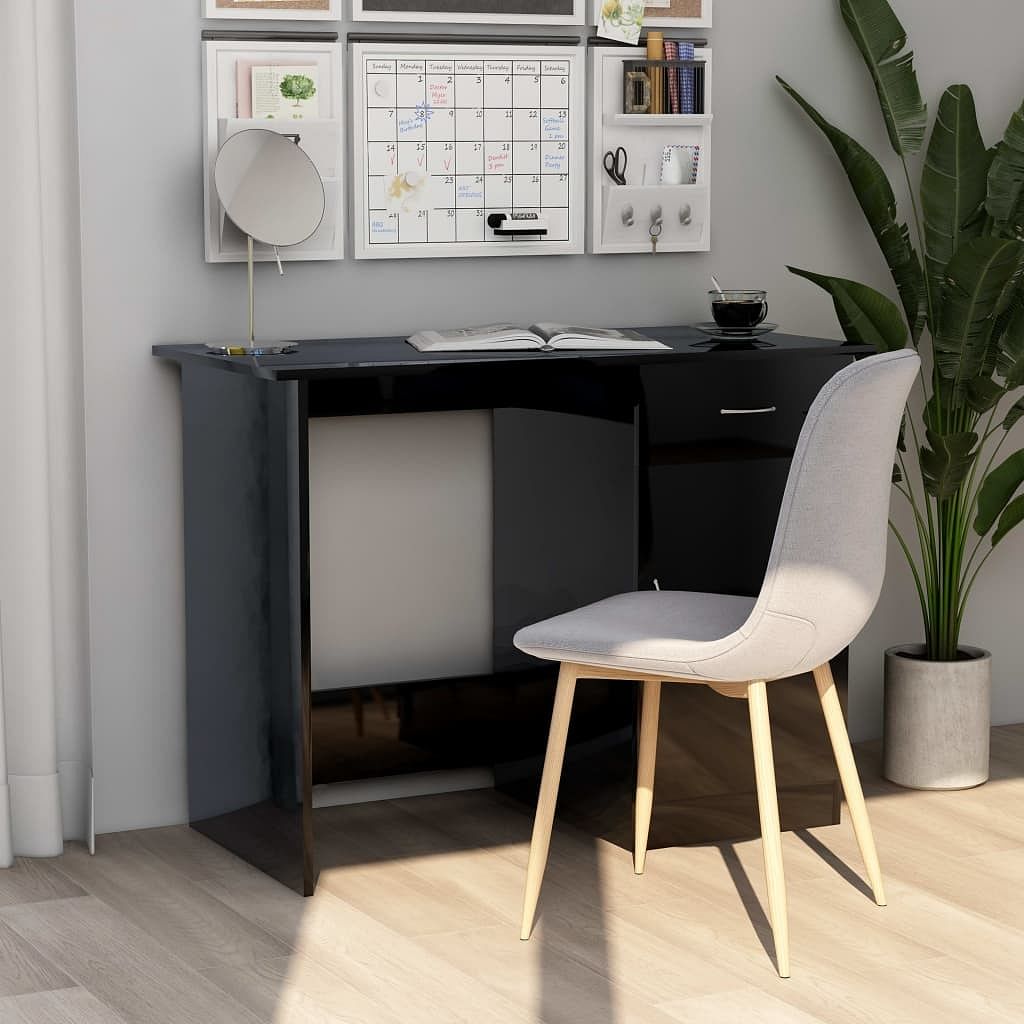 Desk high gloss black engineered wood 39.4 x 19.7 x 29.9 in desk