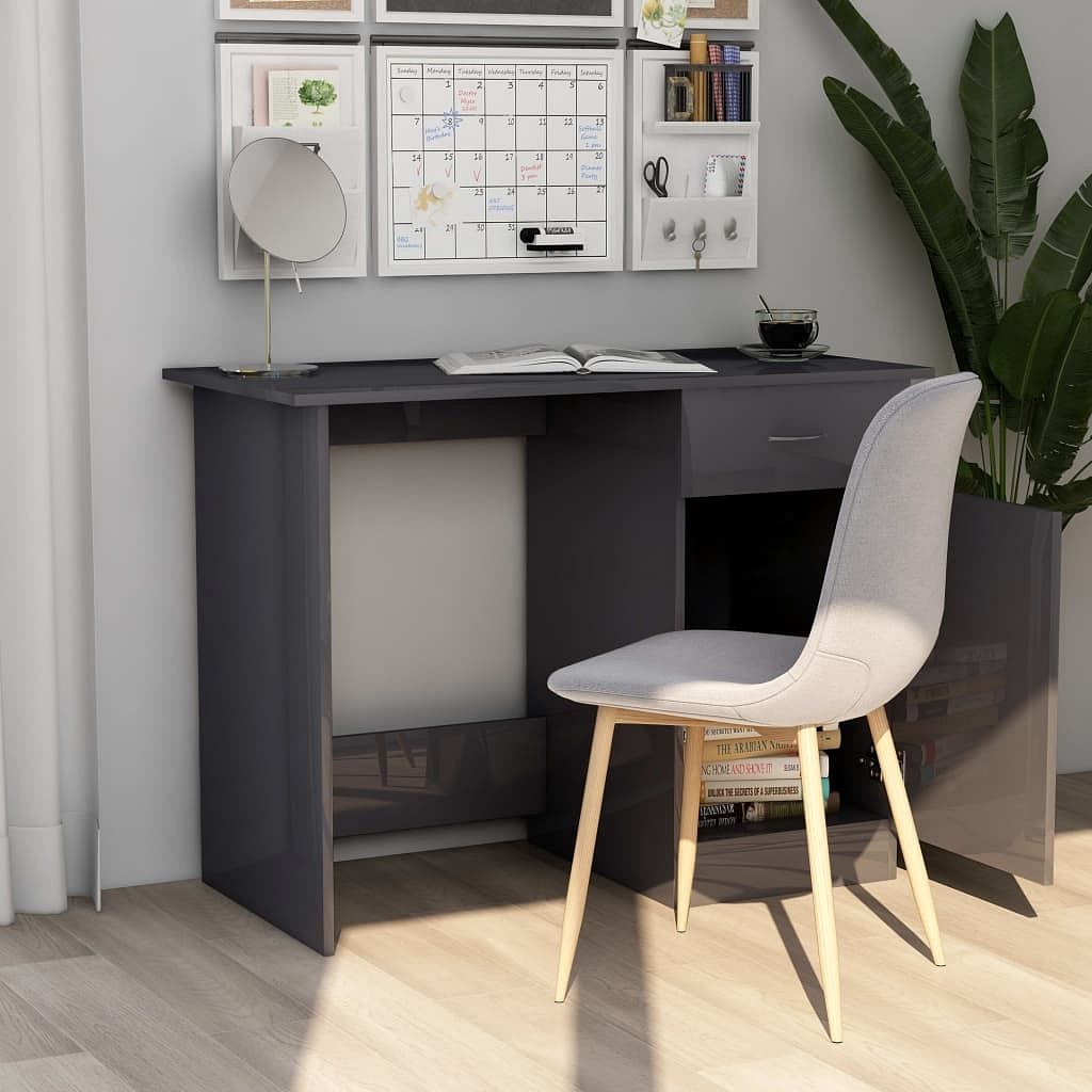 Desk high gloss grey engineered wood desk rectangular modern