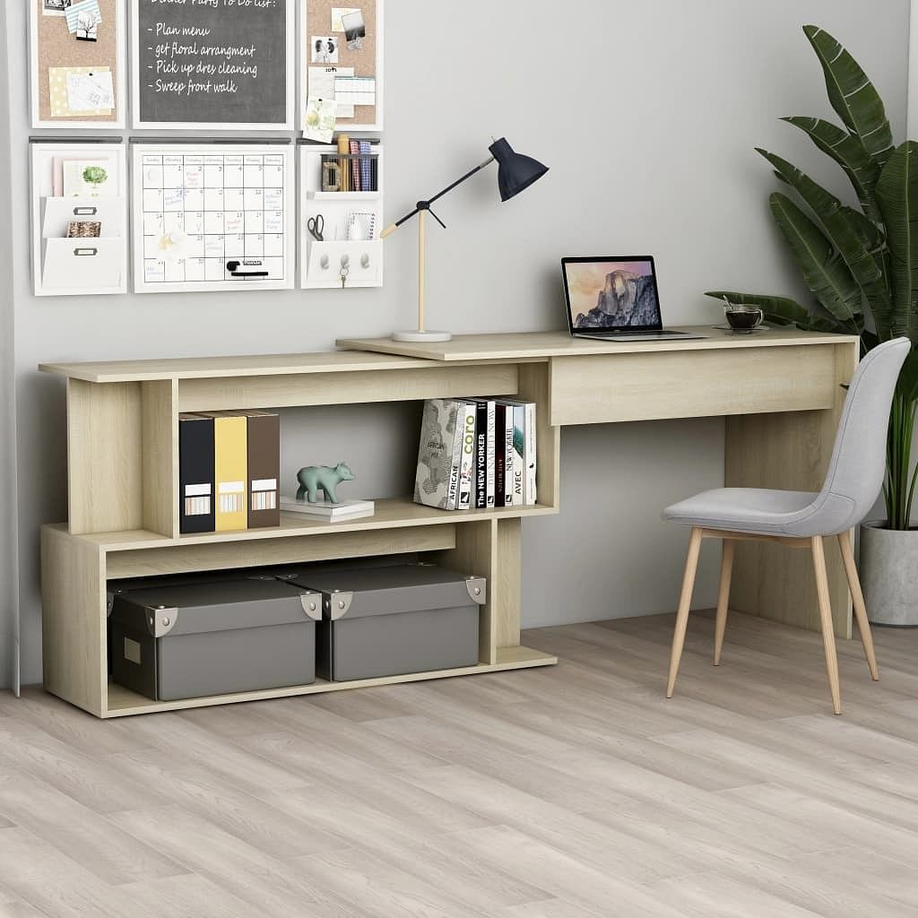 Desk sonoma oak engineered wood 78.7x19.7x29.9 in rotatable