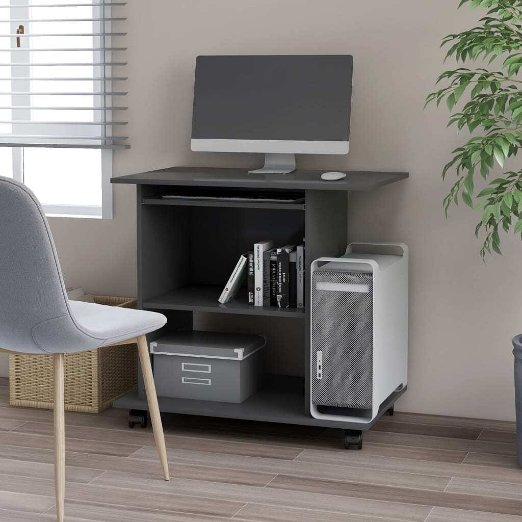 Computer desk gray engineered wood compact sliding components
