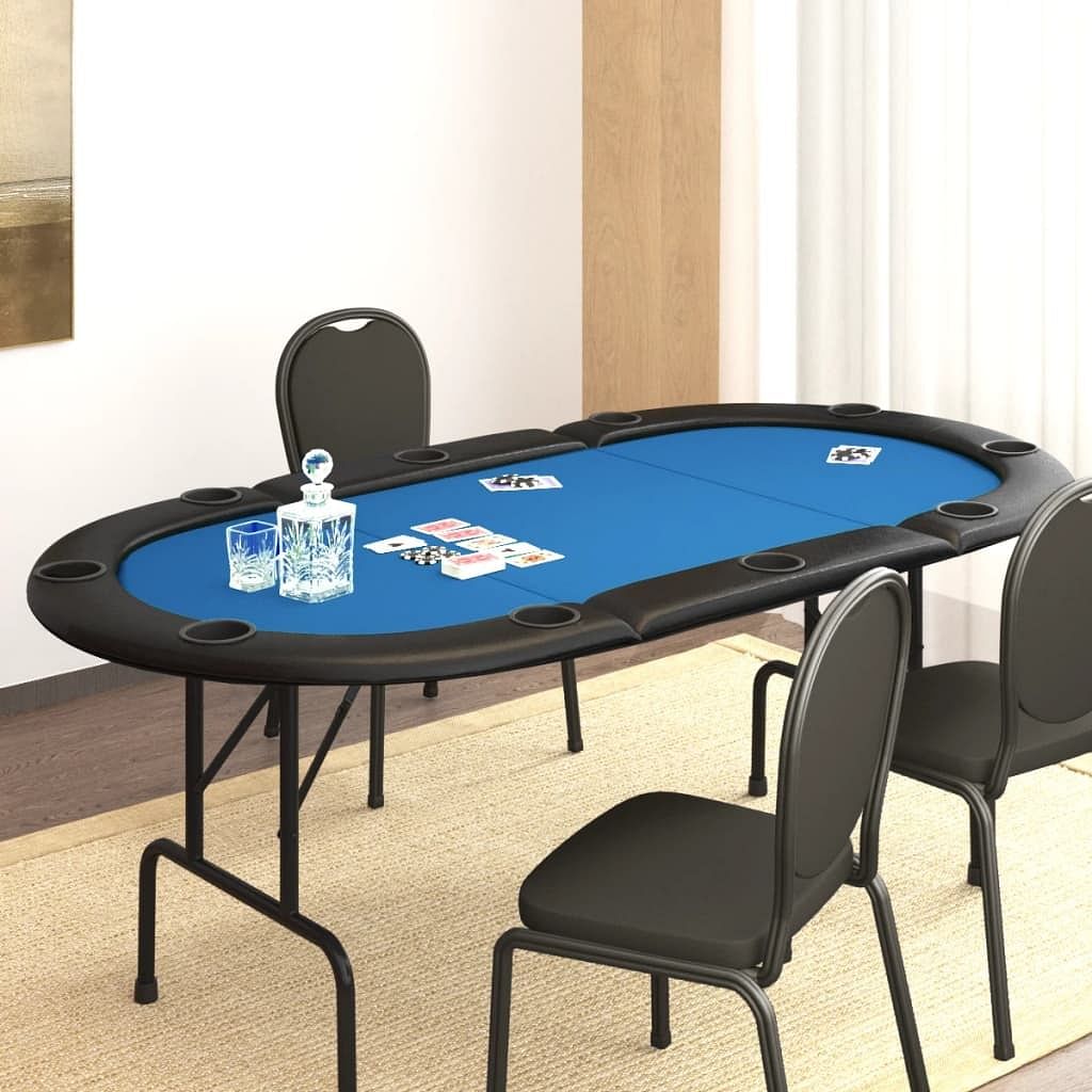 Poker table blue engineered wood, felt, artificial leather, steel