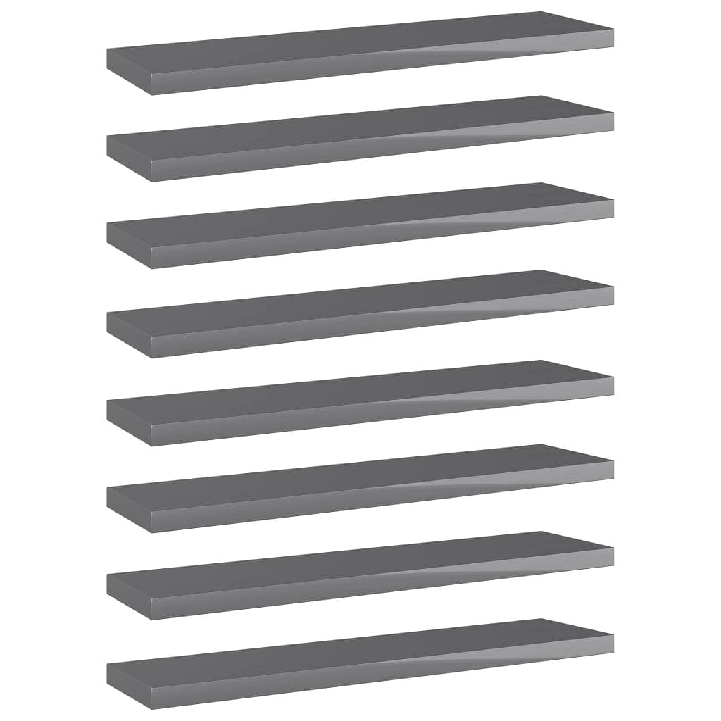 Shelf set of 8 high gloss grey engineered wood 15.7x3.9x0.6 in