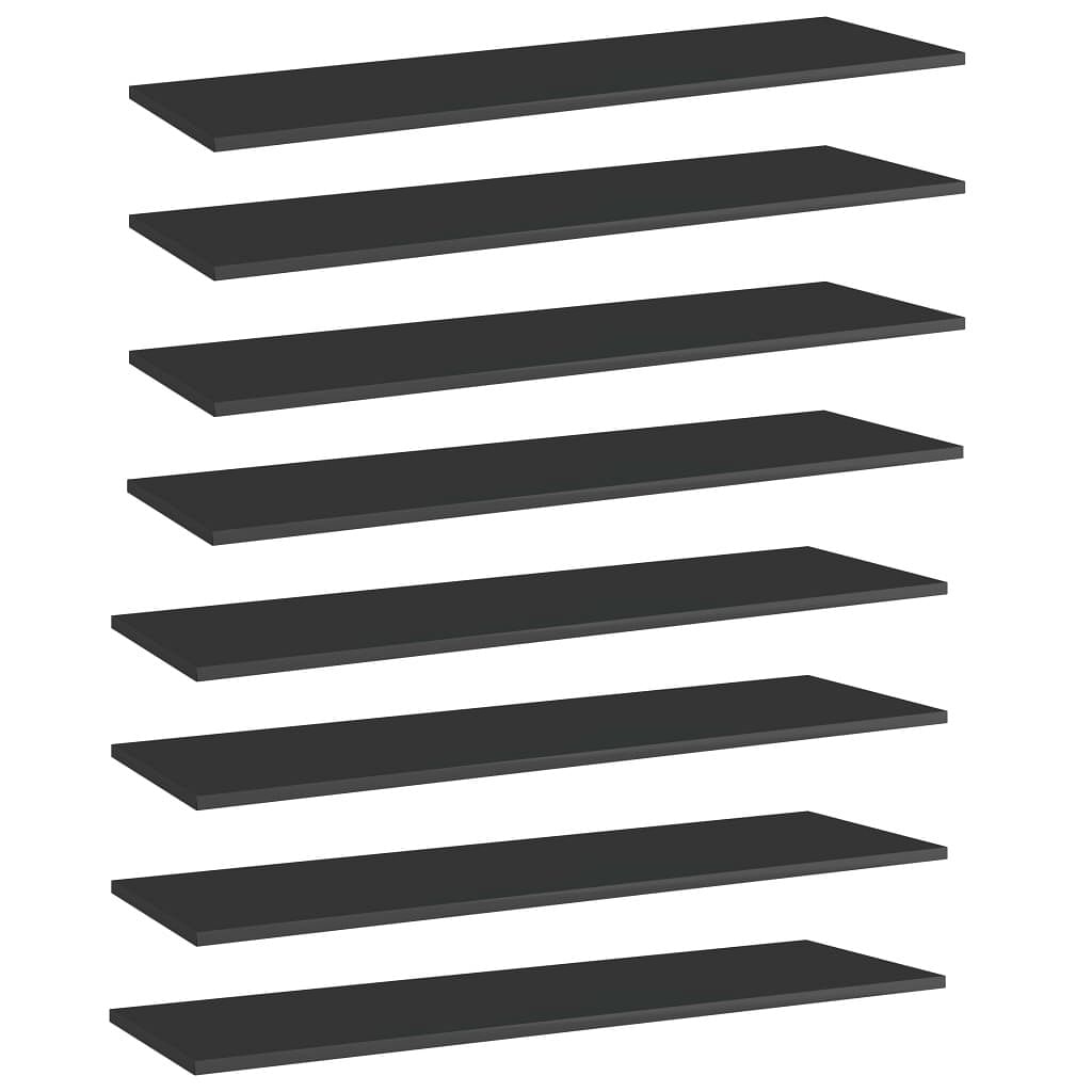 Shelf set of 8 high gloss black engineered wood 39.4x11.8x0.6 in