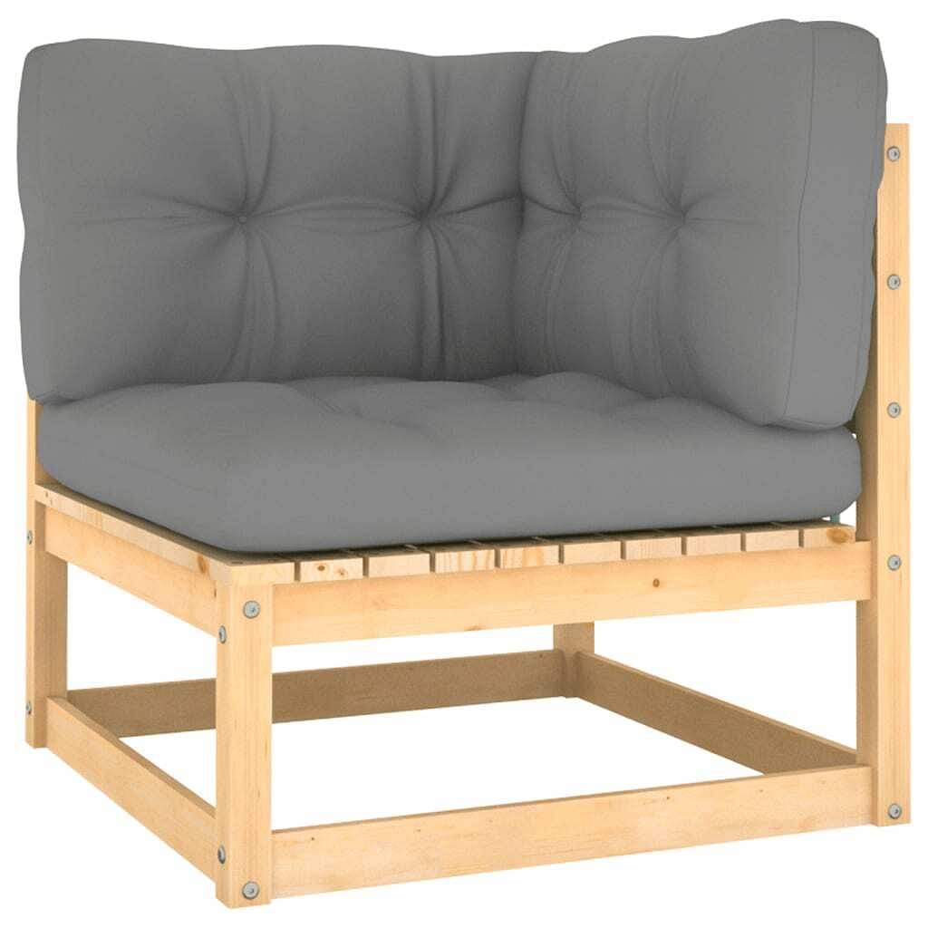 Corner sofa pinewood and grey solid pinewood and 100% polyester