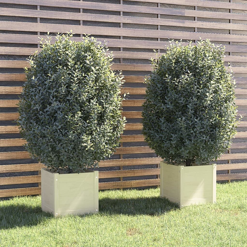 Planter set of 2 white solid pinewood large durable planter