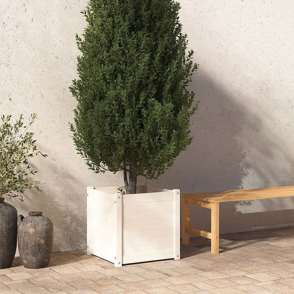 Garden planter white solid pinewood 19.7 in x 19.7 in x 19.7 in