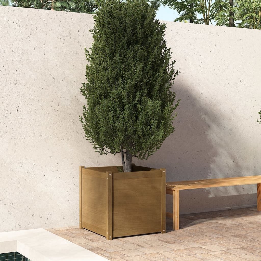 Garden planter honey brown solid pine wood large durable