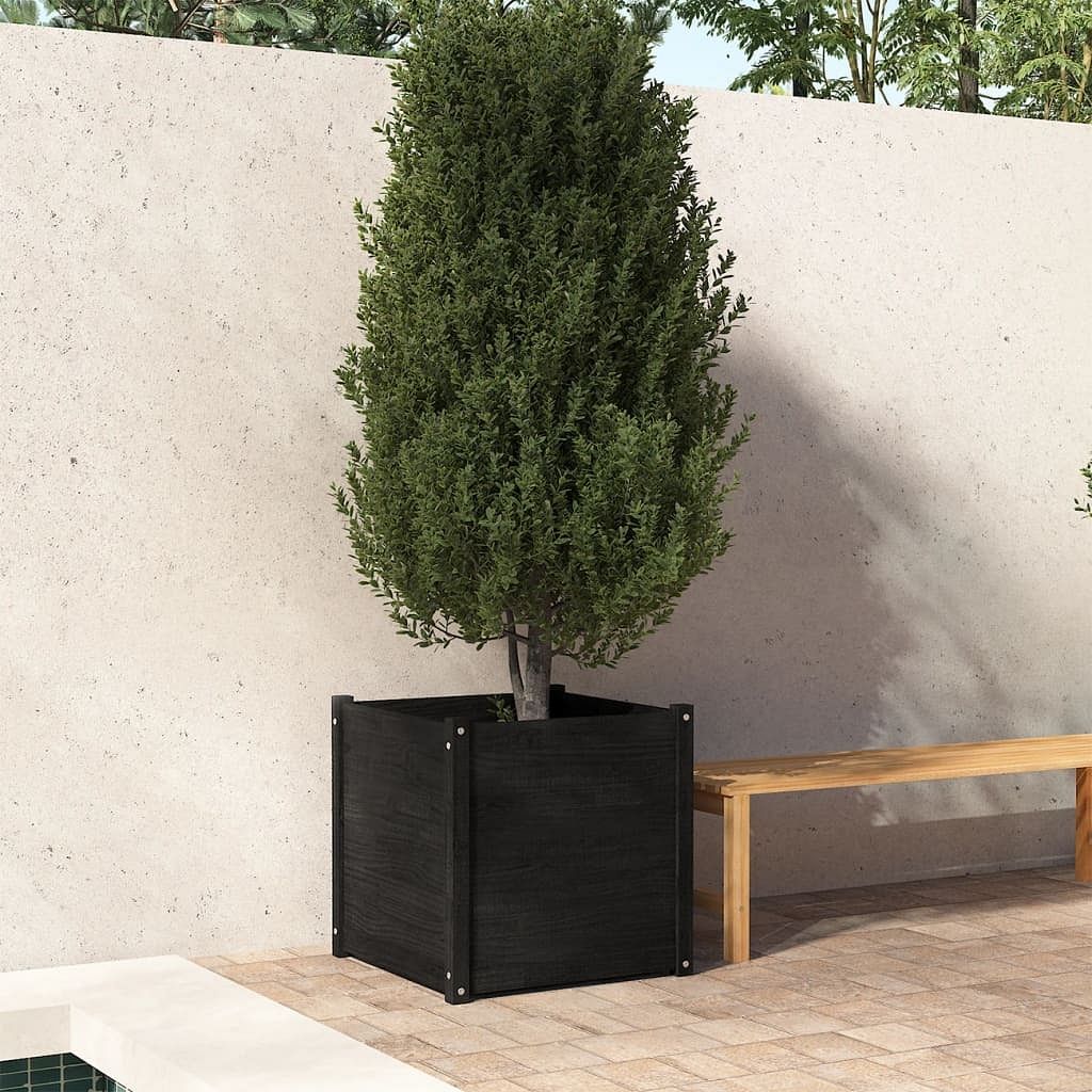 Garden planter black solid pinewood medium durable