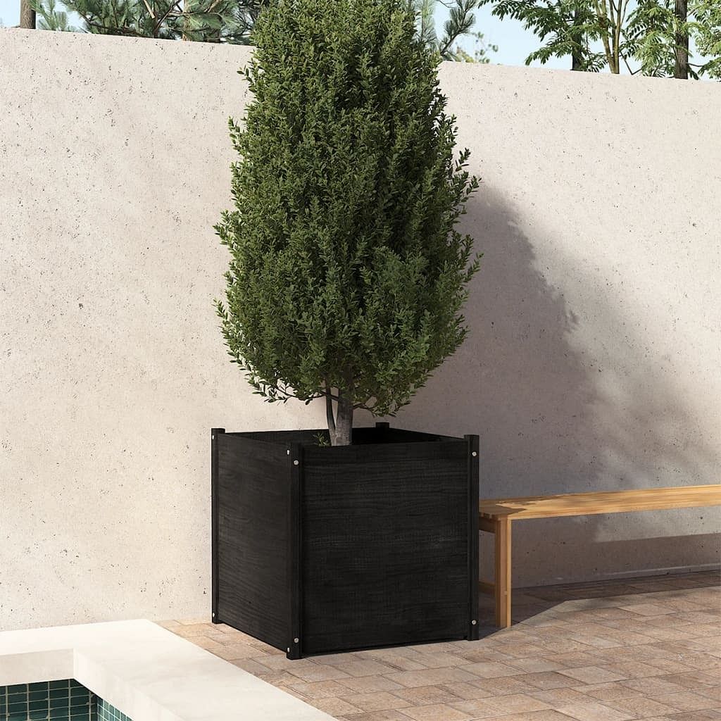Garden planter black solid pinewood medium sturdy