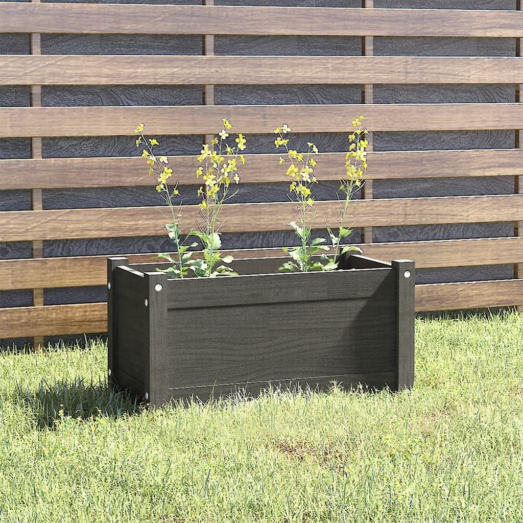 Garden planter grey solid pinewood 23.6x12.2x12.2 in durable
