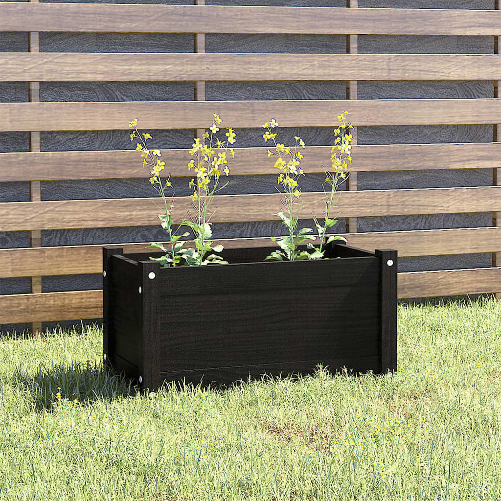 Garden planter black solid pinewood 23.6 x 12.2 x 12.2 in durable