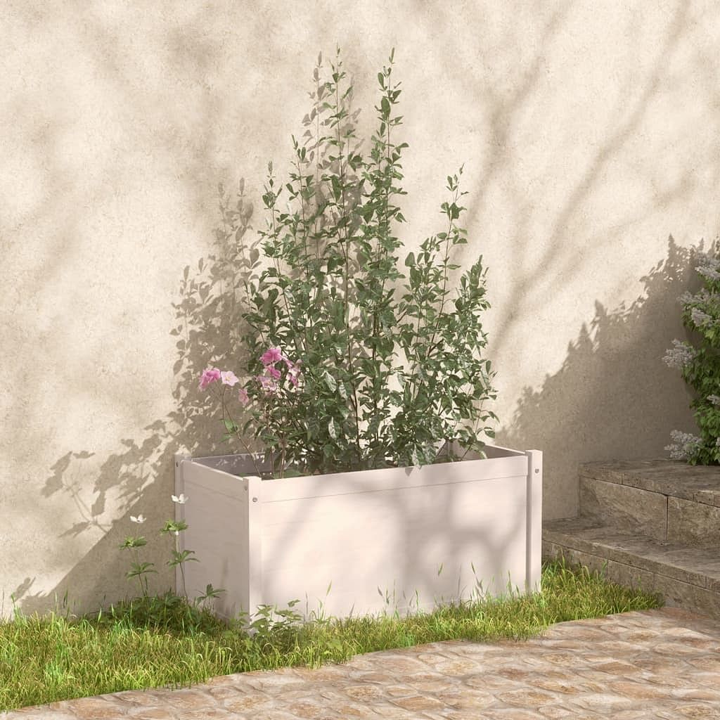 Garden planter white solid pinewood medium garden planter