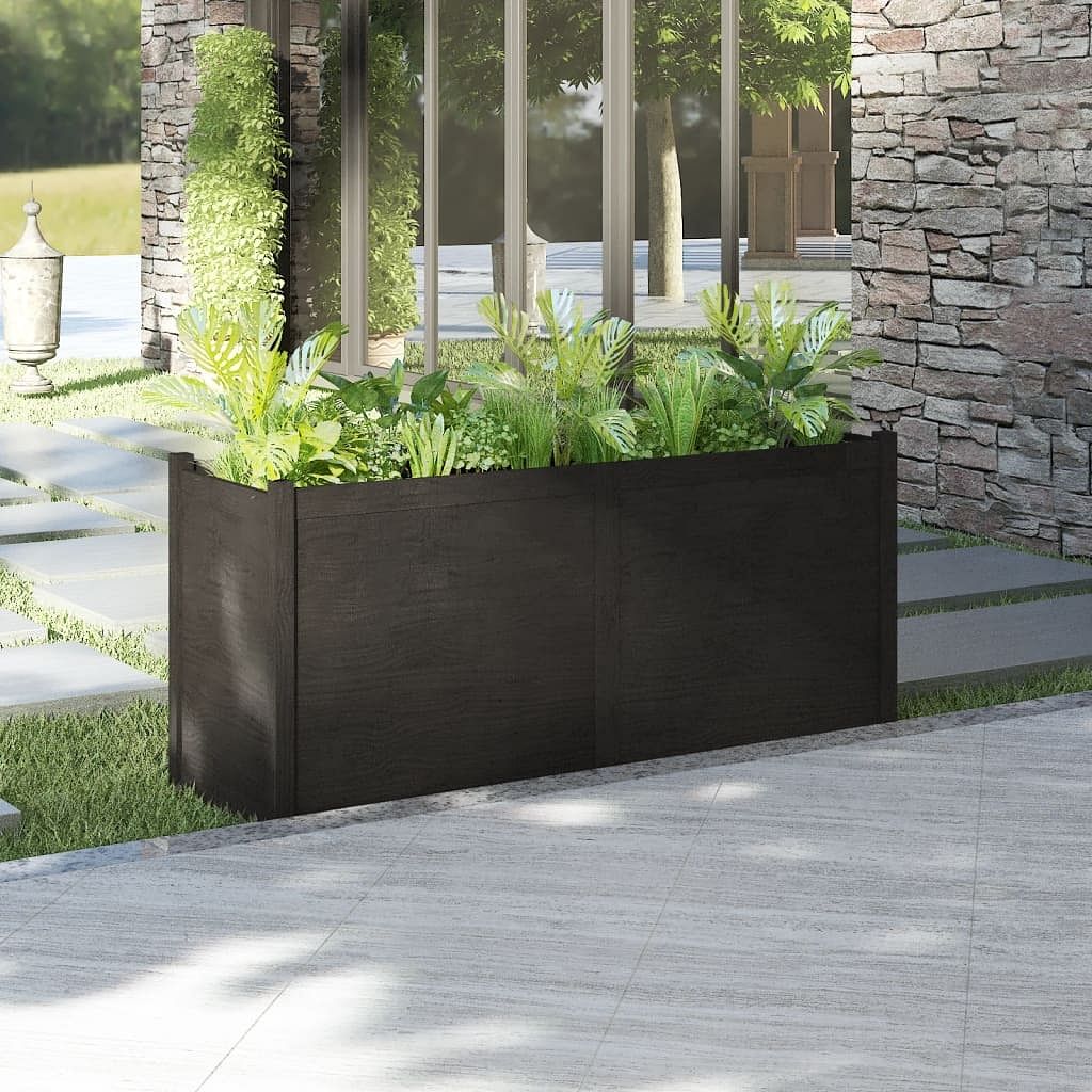 Garden planter black solid pinewood large durable
