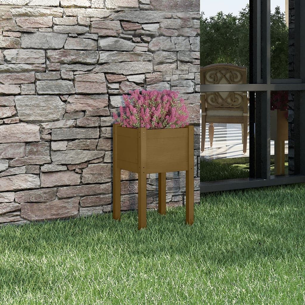 Garden planter honey brown 15.7"x15.7"x27.6" solid wood pine