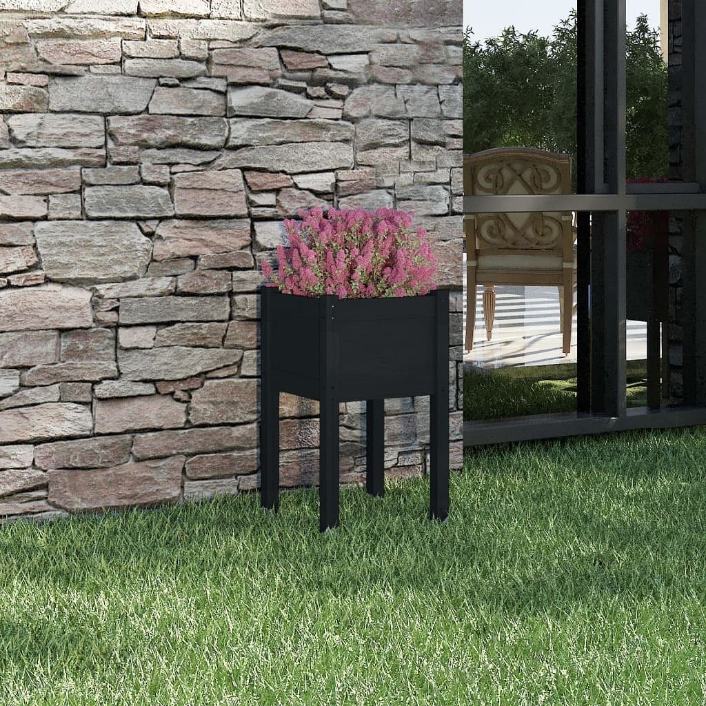 Garden planter black solid pinewood medium durable