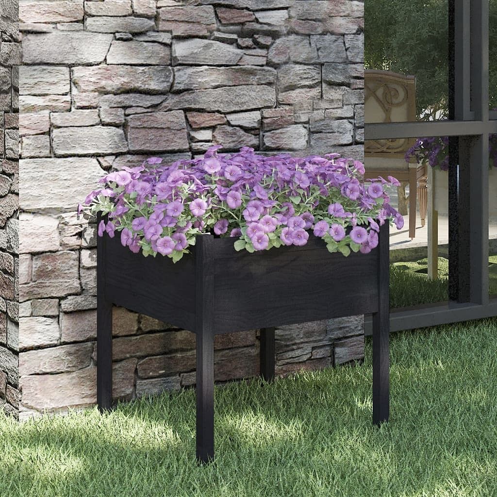 Garden planter black solid pinewood 27.6x27.6x27.6 in durable