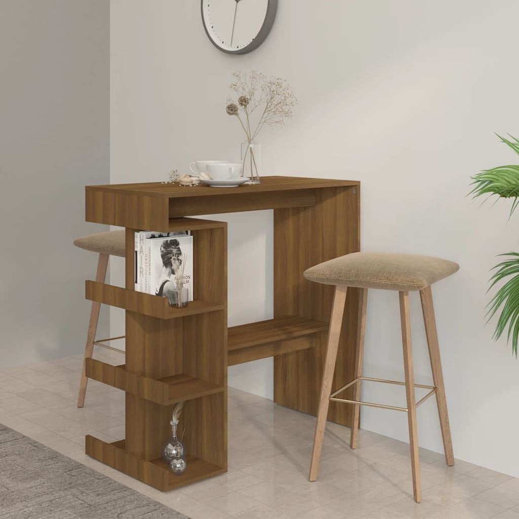 Bar table brown oak engineered wood medium storage bar table