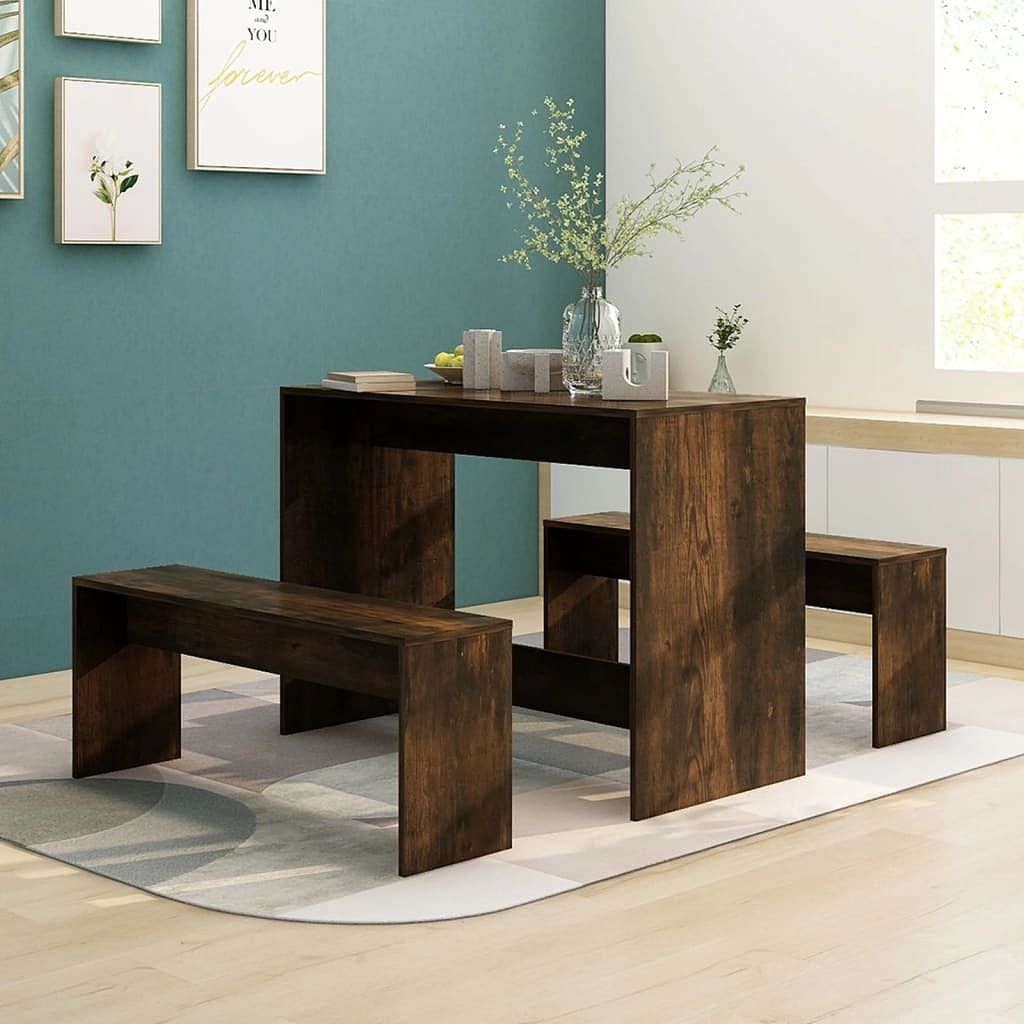 Dining set smoked oak engineered wood standard seats many
