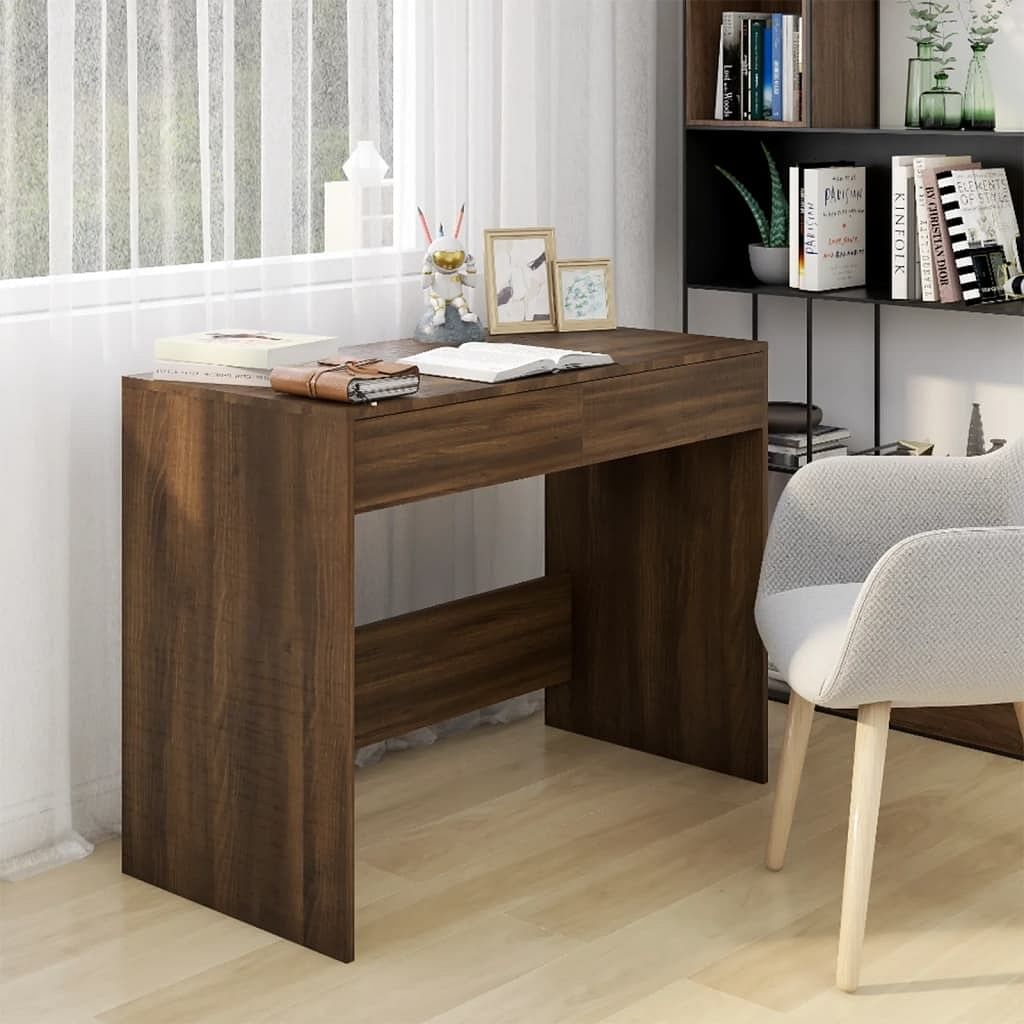 Desk brown oak engineered wood medium desk rectangular modern