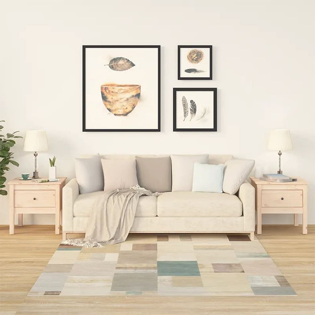 Side table set of 2 light brown solid pine wood small