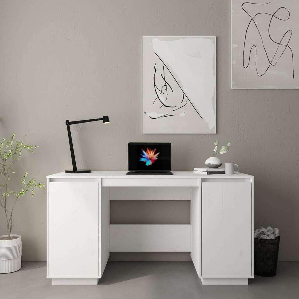 Desk white solid pine wood 55.1 x 19.7 x 29.5 in desk