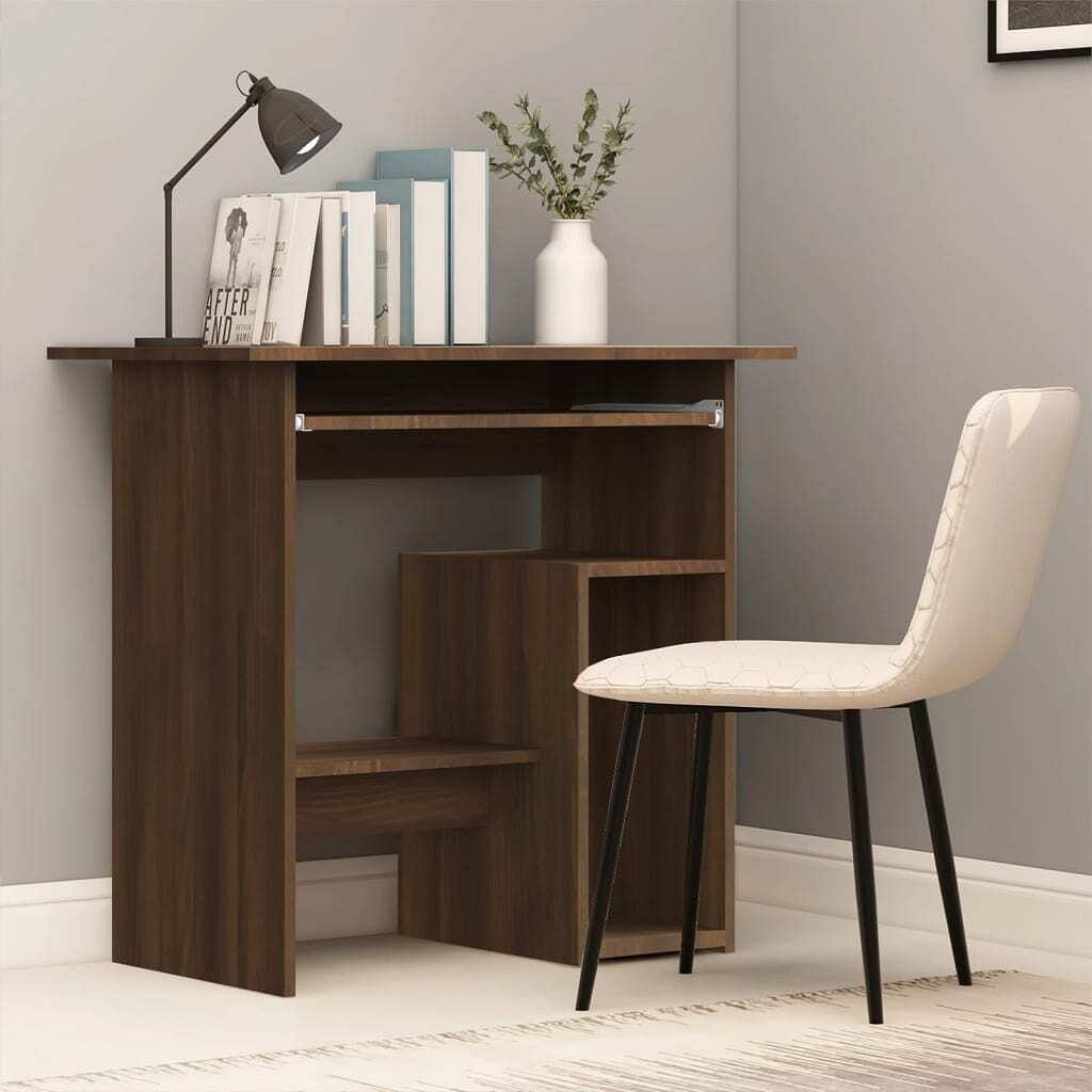 Desk brown oak engineered wood compact desk rectangular