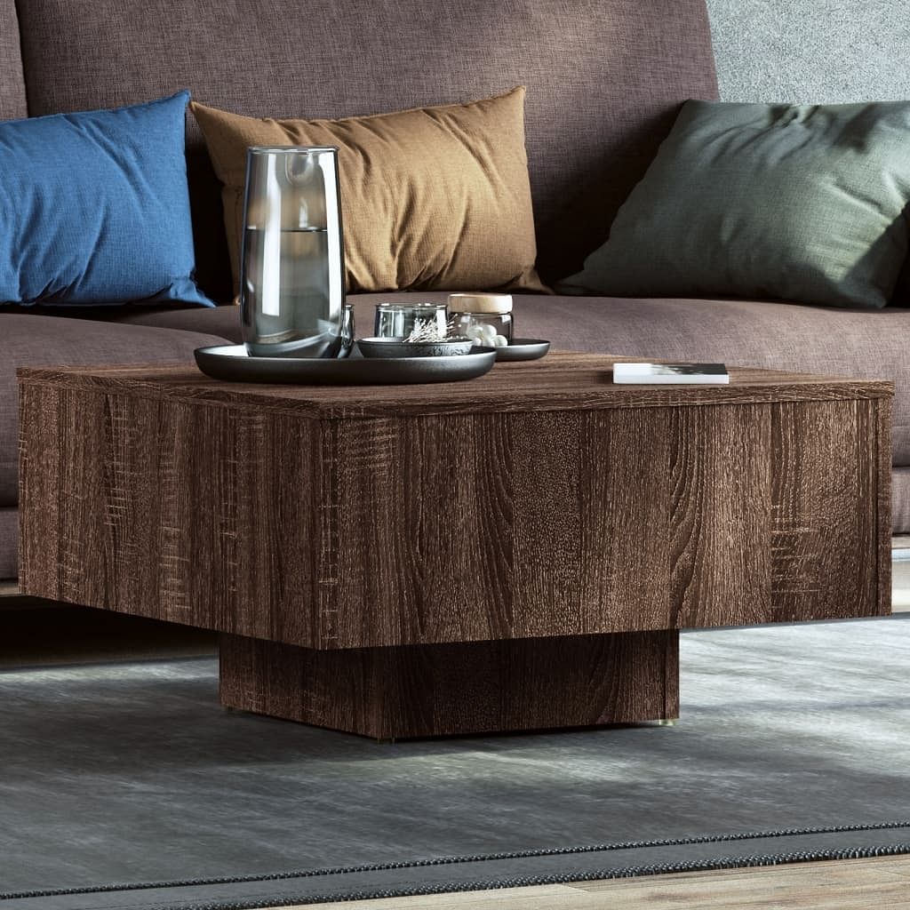 Coffee table brown oak engineered wood 23.6 in durable square