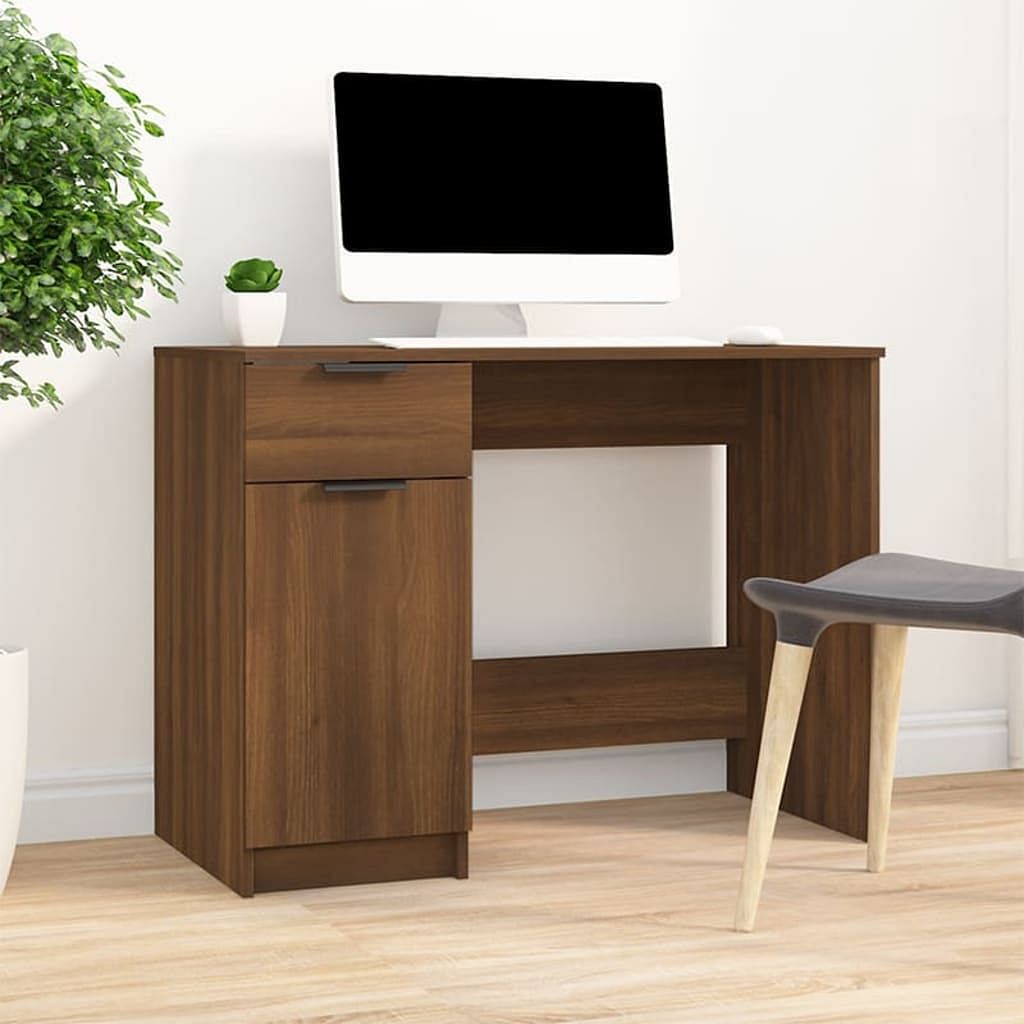 Desk brown oak engineered wood compact desk rectangular