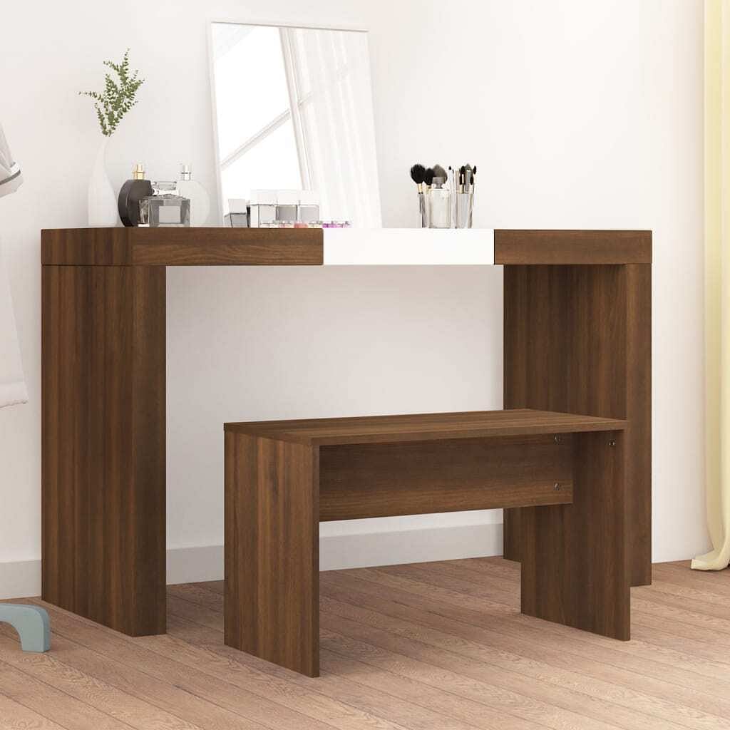 Dressing stool brown oak engineered wood 27.6x13.8x17.7 in