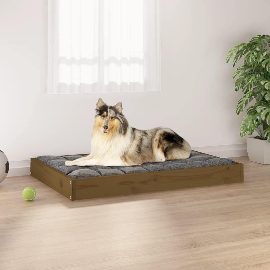 Dog bed honey brown solid pine wood 36.0 x 25.2 x 3.5 in simple