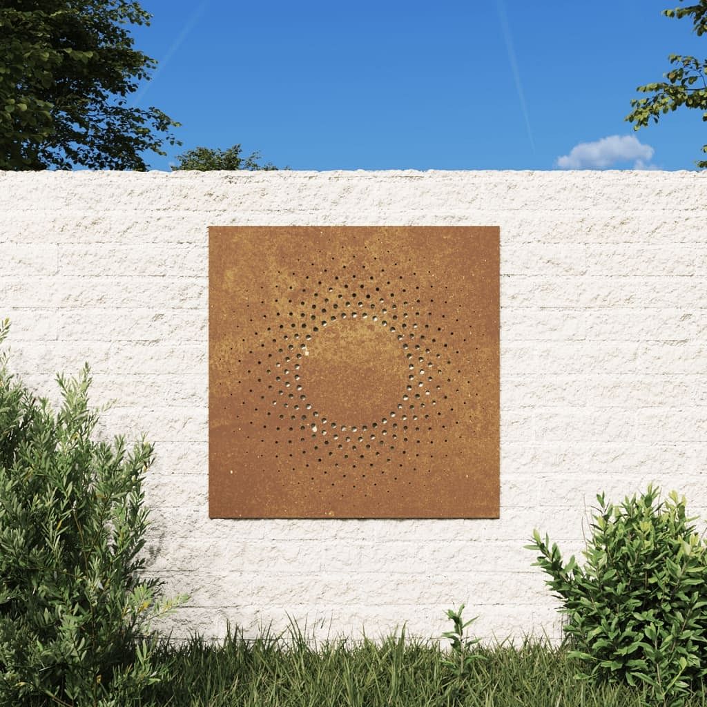 Garden wall decoration starts as normal metal color, rusts over time