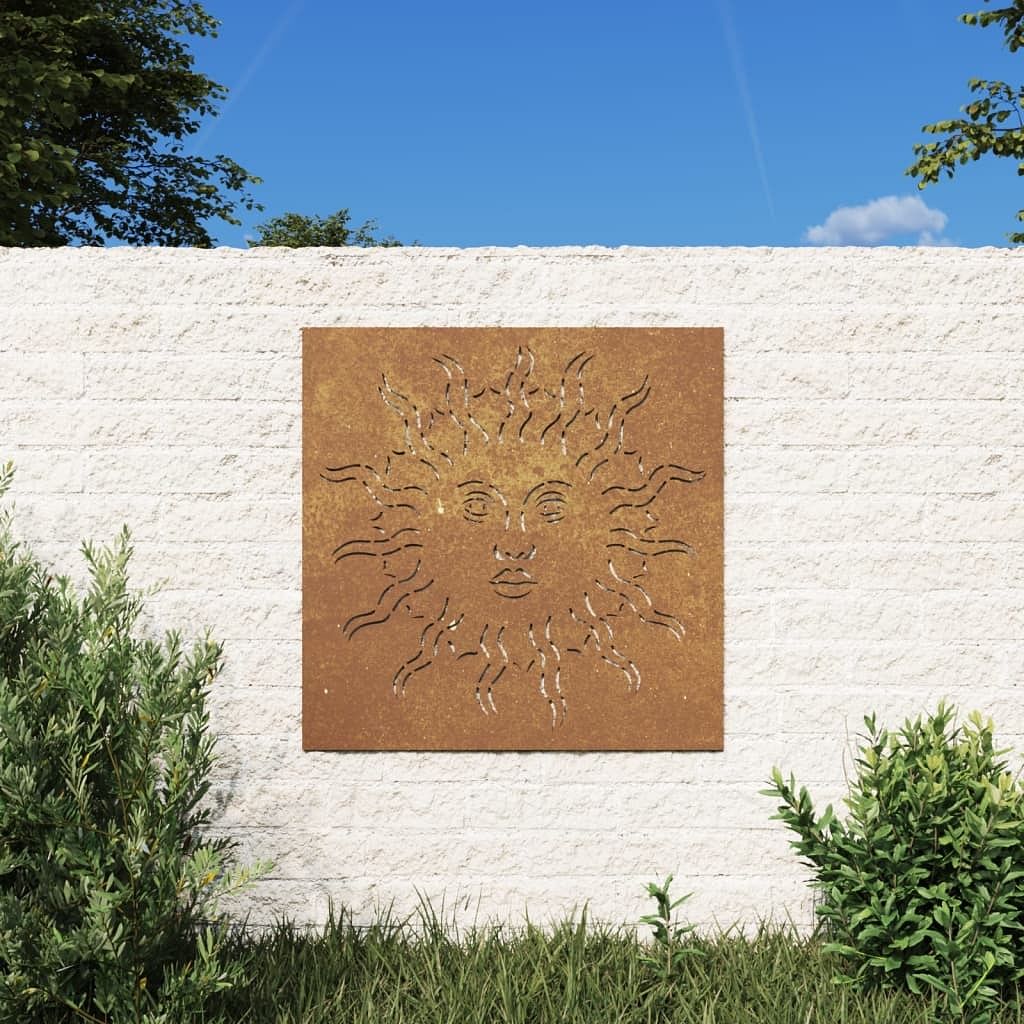 Garden wall decoration starts as normal metal, rusts over time