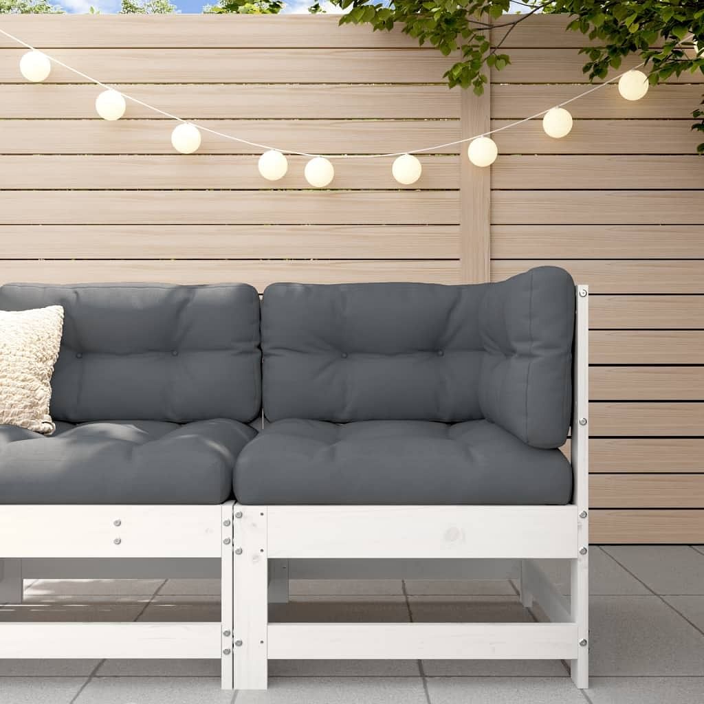 Corner sofa white and anthracite solid pine wood and oxford fabric